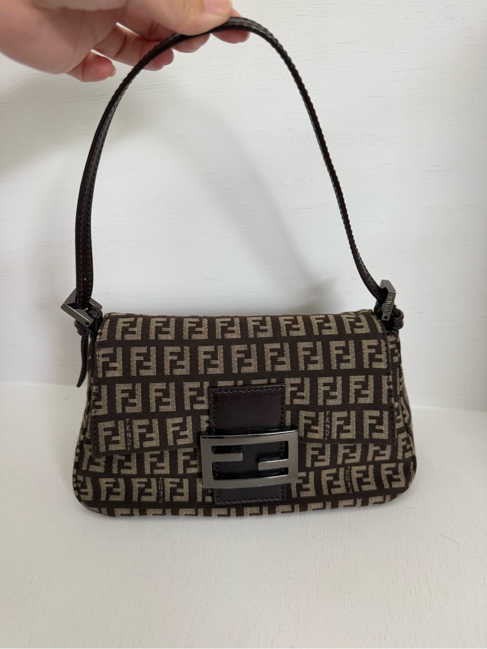Fendi Mini Brown Zucca Mamma Baguette Shoulder Bag